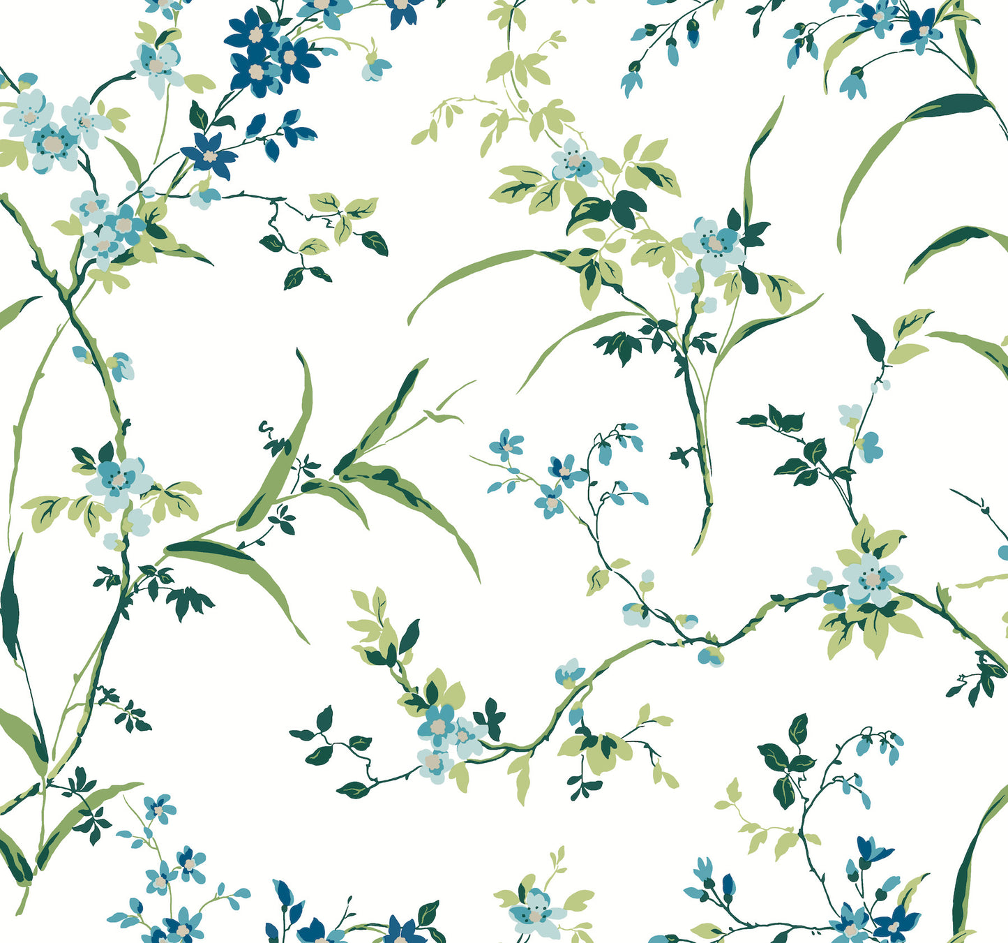 York Wallcoverings Blooms Blossom Branches White and Blue Wallpaper  Florals and Flowers Whites and Off-Whites  Wallpaper - BL1744