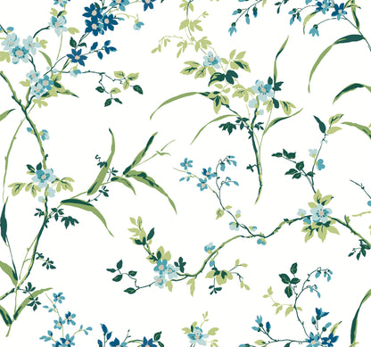 York Wallcoverings Blooms Blossom Branches White and Blue Wallpaper  Florals and Flowers Whites and Off-Whites  Wallpaper - BL1744