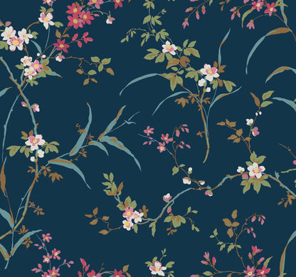 York Wallcoverings Blooms Blossom Branches Navy Wallpaper  Florals and Flowers Blues  Wallpaper - BL1745