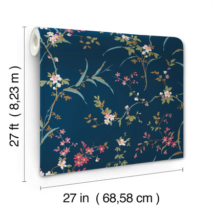 York Wallcoverings Blooms Blossom Branches Navy Wallpaper  Florals and Flowers Blues  Wallpaper - BL1745