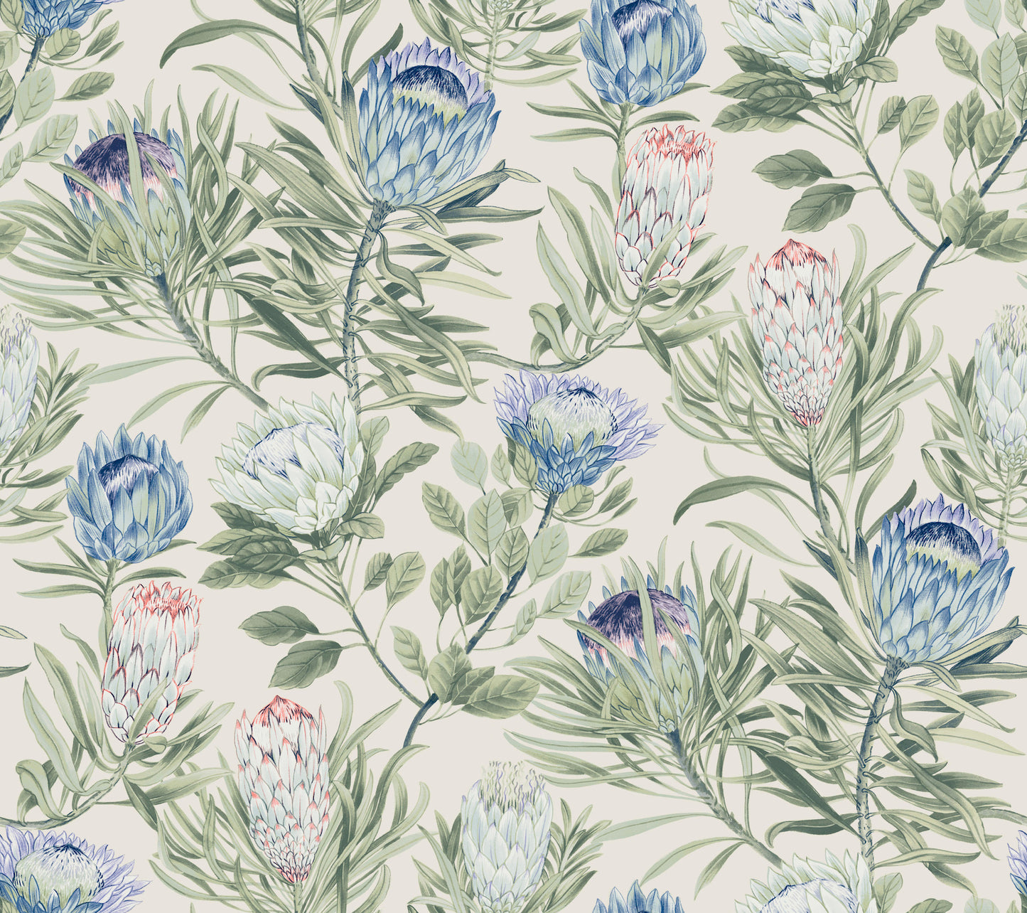 York Wallcoverings Blooms Protea Cream and Blue Wallpaper  Florals and Flowers Whites and Off-Whites  Wallpaper - BL1753
