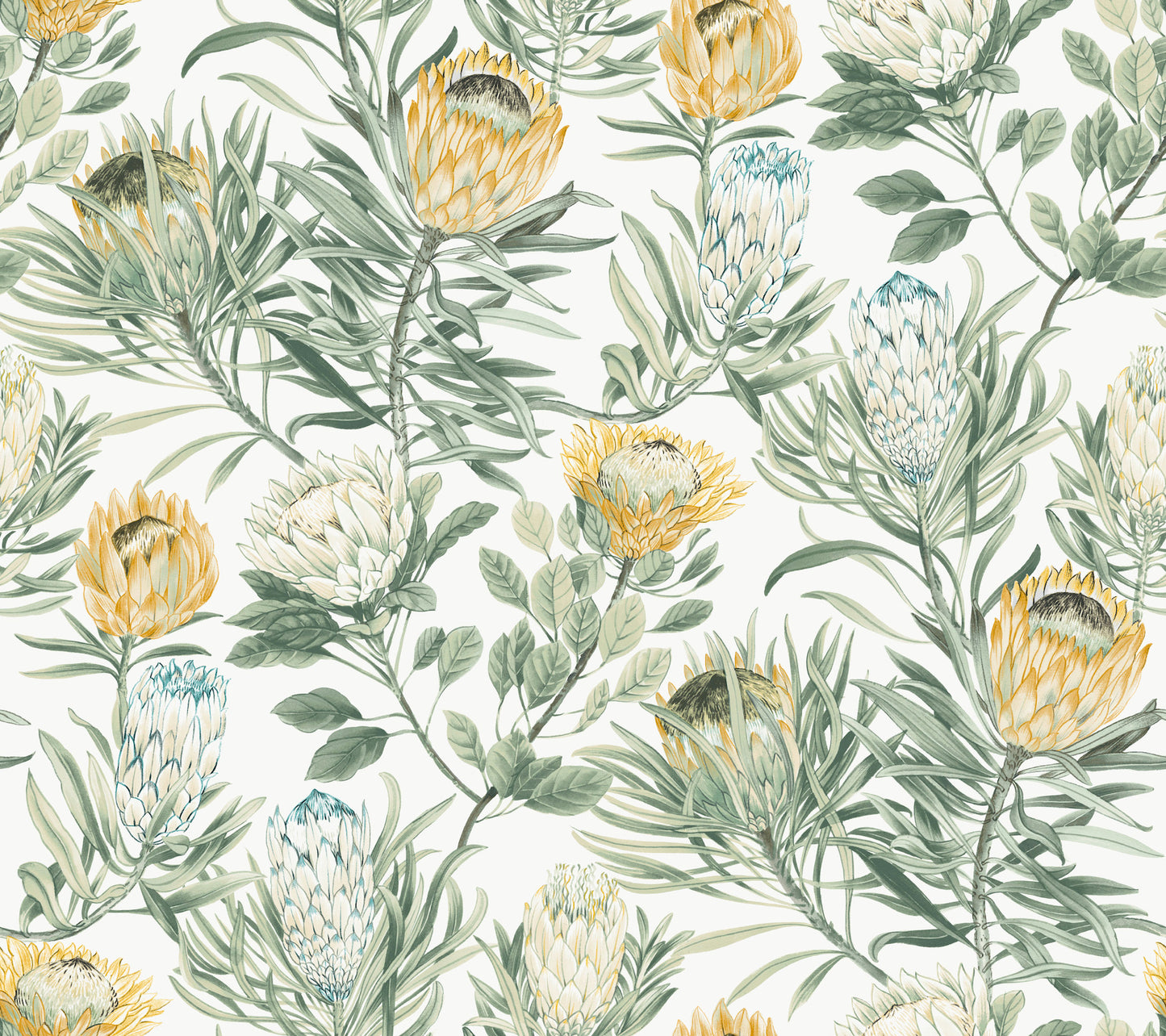 York Wallcoverings Blooms Protea White and Yellow Wallpaper  Florals and Flowers Whites and Off-Whites  Wallpaper - BL1754
