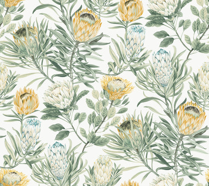 York Wallcoverings Blooms Protea White and Yellow Wallpaper  Florals and Flowers Whites and Off-Whites  Wallpaper - BL1754