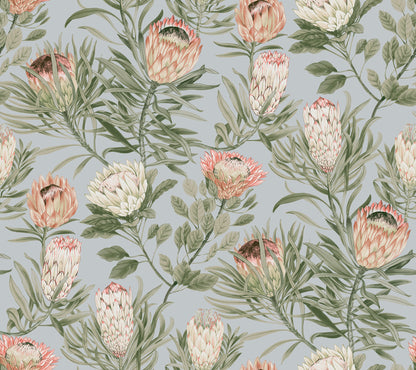 York Wallcoverings Blooms Protea Dusty Blue and Coral Wallpaper  Florals and Flowers Blues  Wallpaper - BL1755