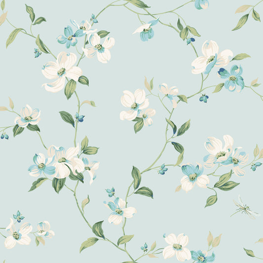 York Wallcoverings Blooms Dogwood Light Blue Wallpaper  Florals and Flowers Blues  Wallpaper - BL1765