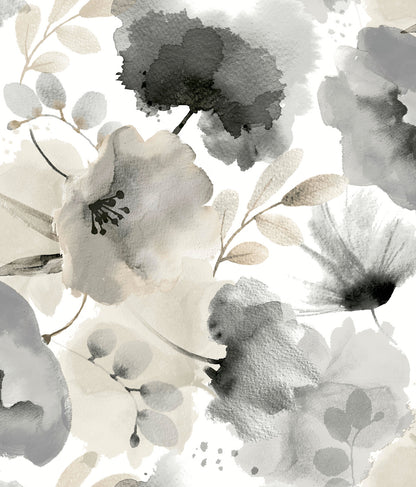 York Wallcoverings Blooms Watercolor Bouquet Charcoal Wallpaper  Florals and Flowers Whites and Off-Whites  Wallpaper - BL1771