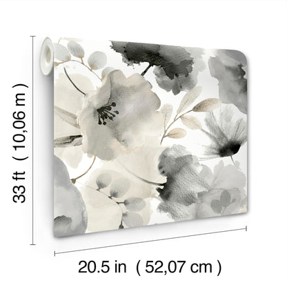 York Wallcoverings Blooms Watercolor Bouquet Charcoal Wallpaper  Florals and Flowers Whites and Off-Whites  Wallpaper - BL1771