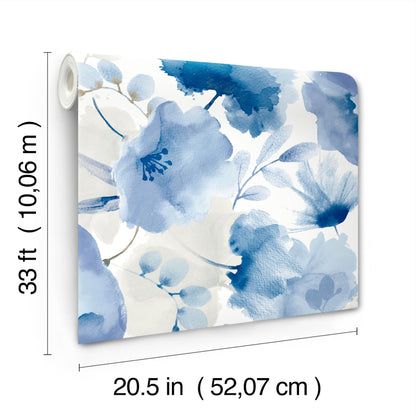 York Wallcoverings Blooms Watercolor Bouquet Cobalt Wallpaper  Florals and Flowers Blues  Wallpaper - BL1773