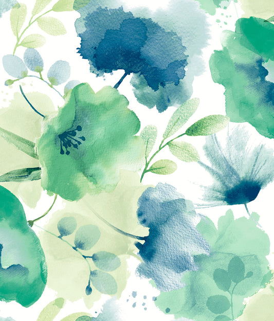 York Wallcoverings Blooms Watercolor Bouquet Blue and Green Wallpaper  Florals and Flowers Greens  Wallpaper - BL1774