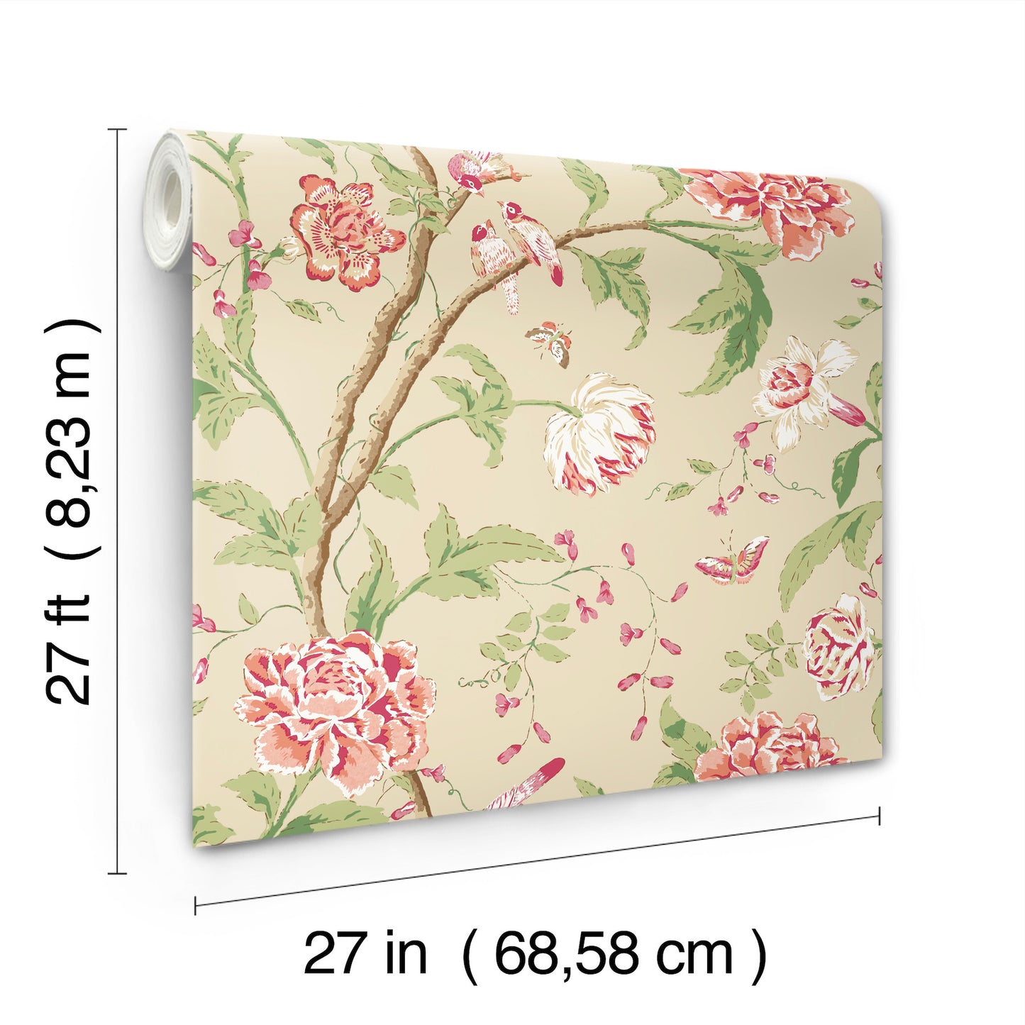 York Wallcoverings Blooms Teahouse Floral Cream and Coral Wallpaper  Animals Beiges  Wallpaper - BL1781