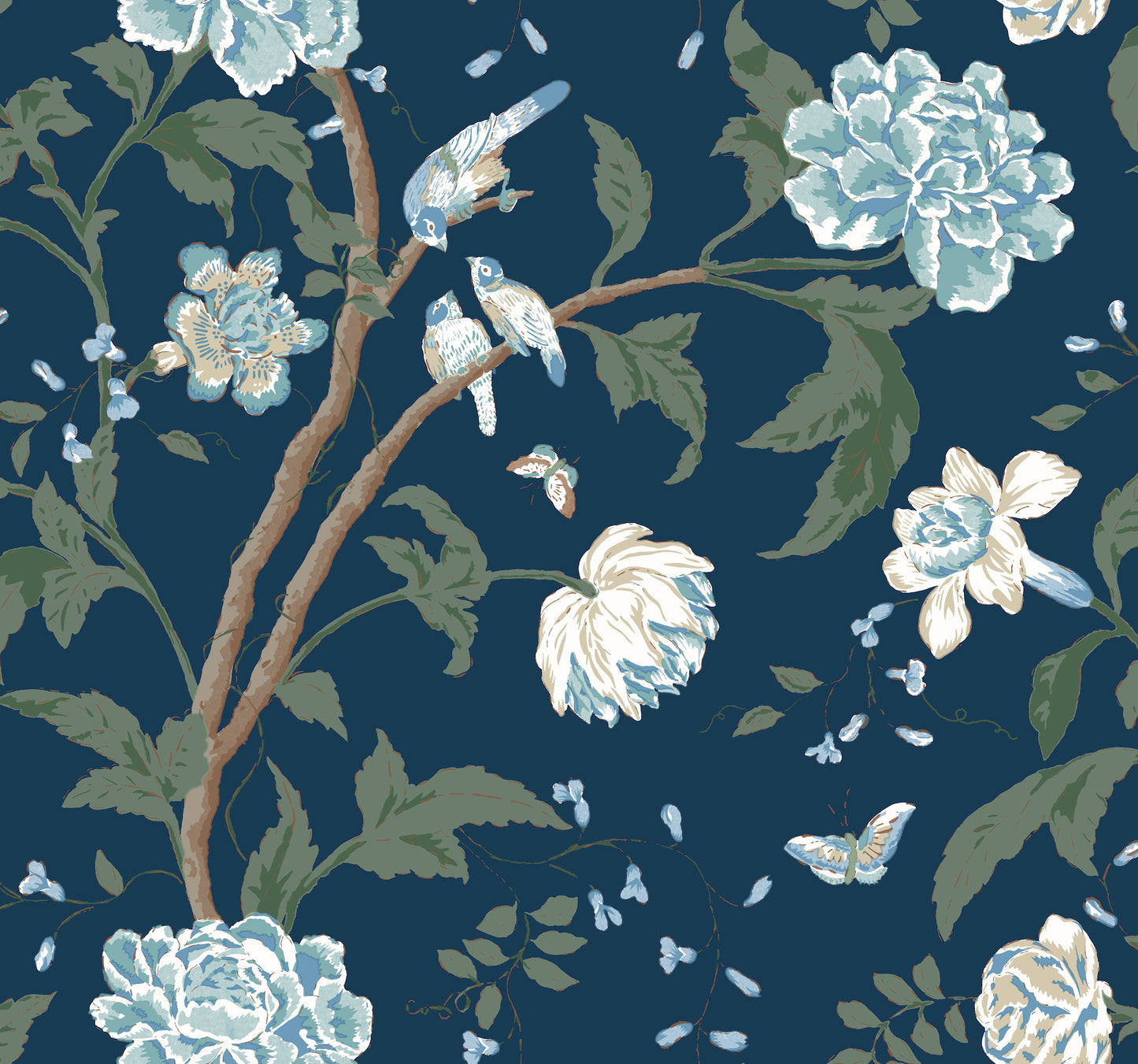 York Wallcoverings Blooms Teahouse Floral Navy Wallpaper  Animals Blues  Wallpaper - BL1782