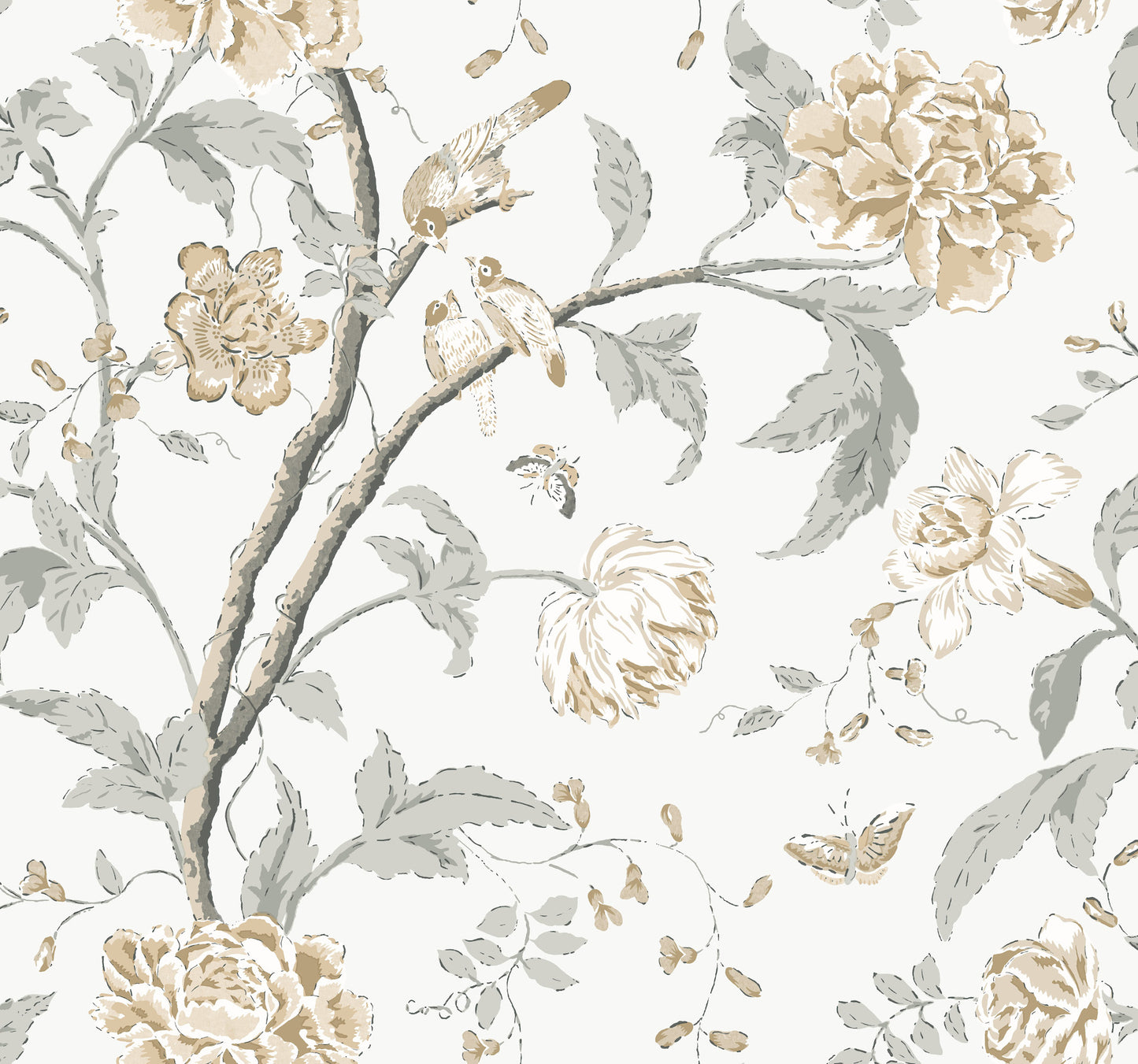 York Wallcoverings Blooms Teahouse Floral Neutral Wallpaper  Animals Whites and Off-Whites  Wallpaper - BL1783