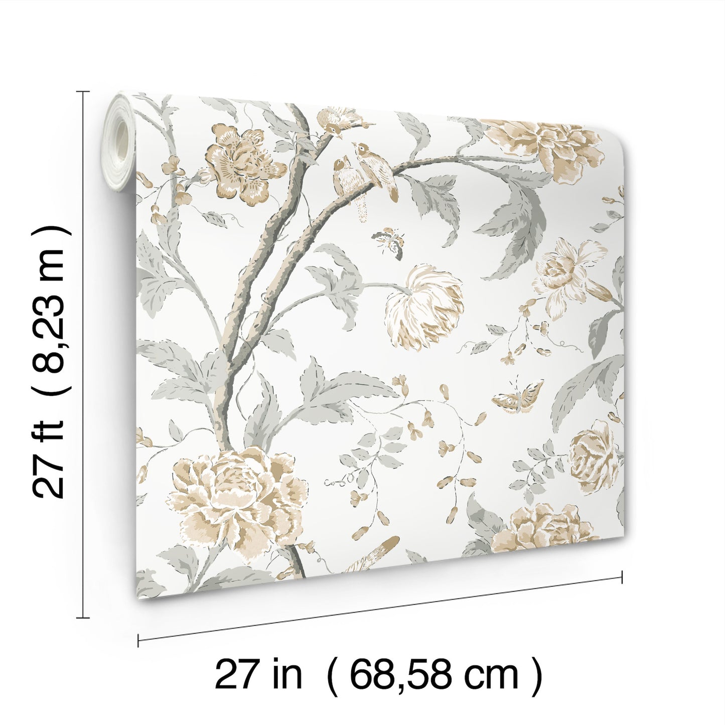 York Wallcoverings Blooms Teahouse Floral Neutral Wallpaper  Animals Whites and Off-Whites  Wallpaper - BL1783