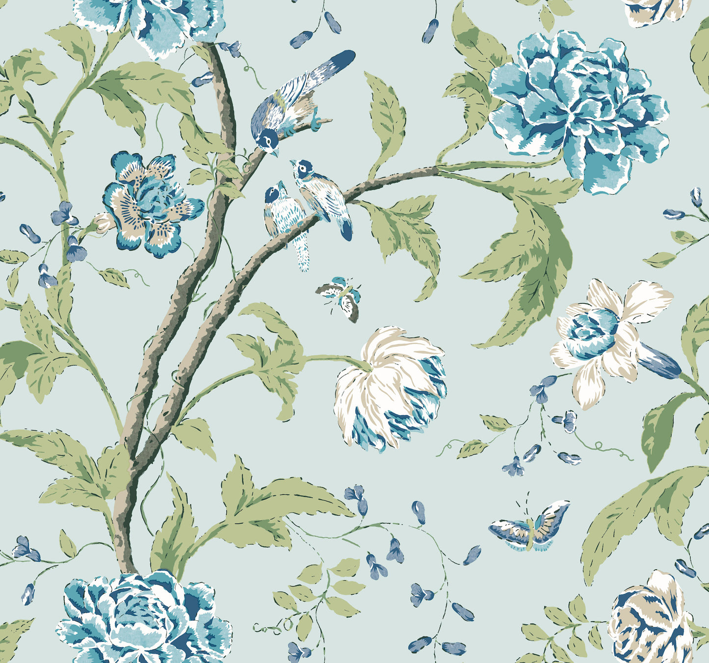 York Wallcoverings Blooms Teahouse Floral Light Blue Wallpaper  Animals Blues  Wallpaper - BL1784