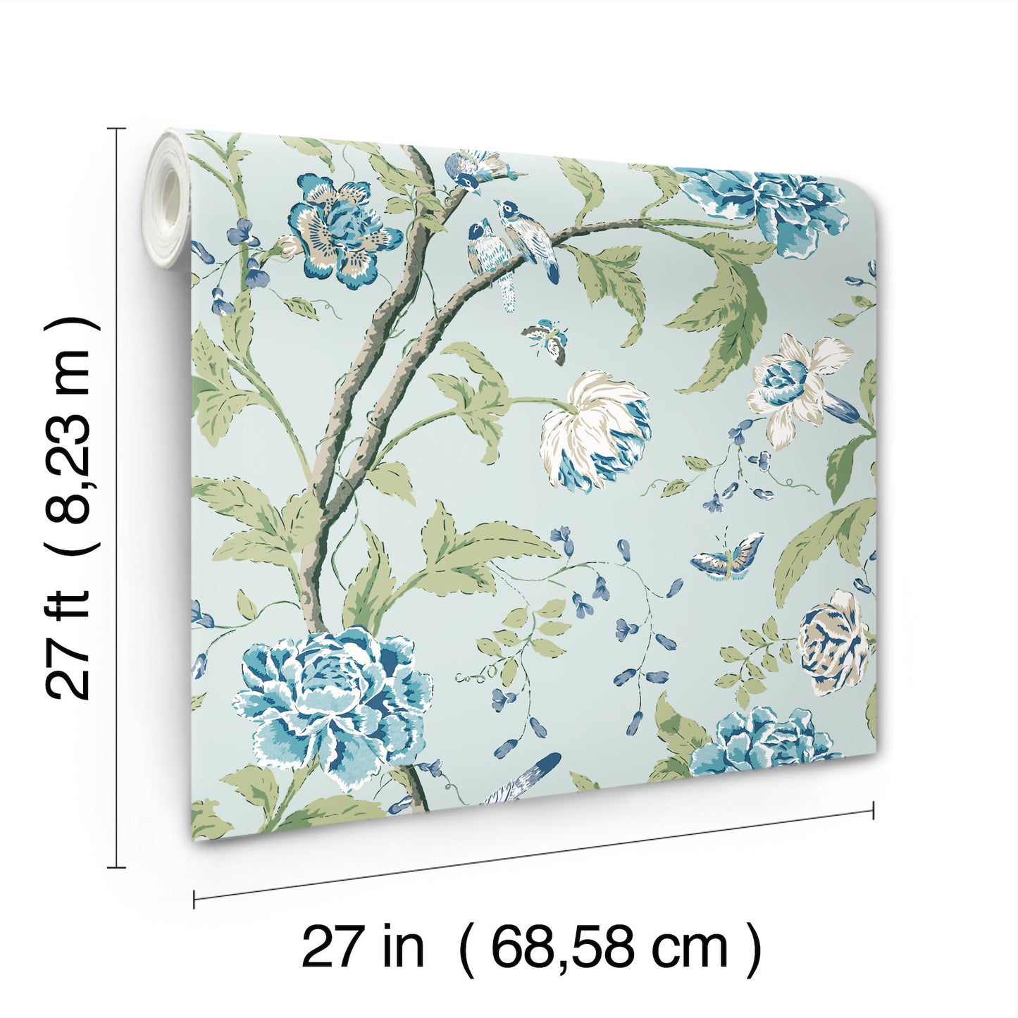 York Wallcoverings Blooms Teahouse Floral Light Blue Wallpaper  Animals Blues  Wallpaper - BL1784