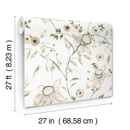 York Wallcoverings Blooms Dream Blossom White and Green Wallpaper  Florals and Flowers Whites and Off-Whites  Wallpaper - BL1793