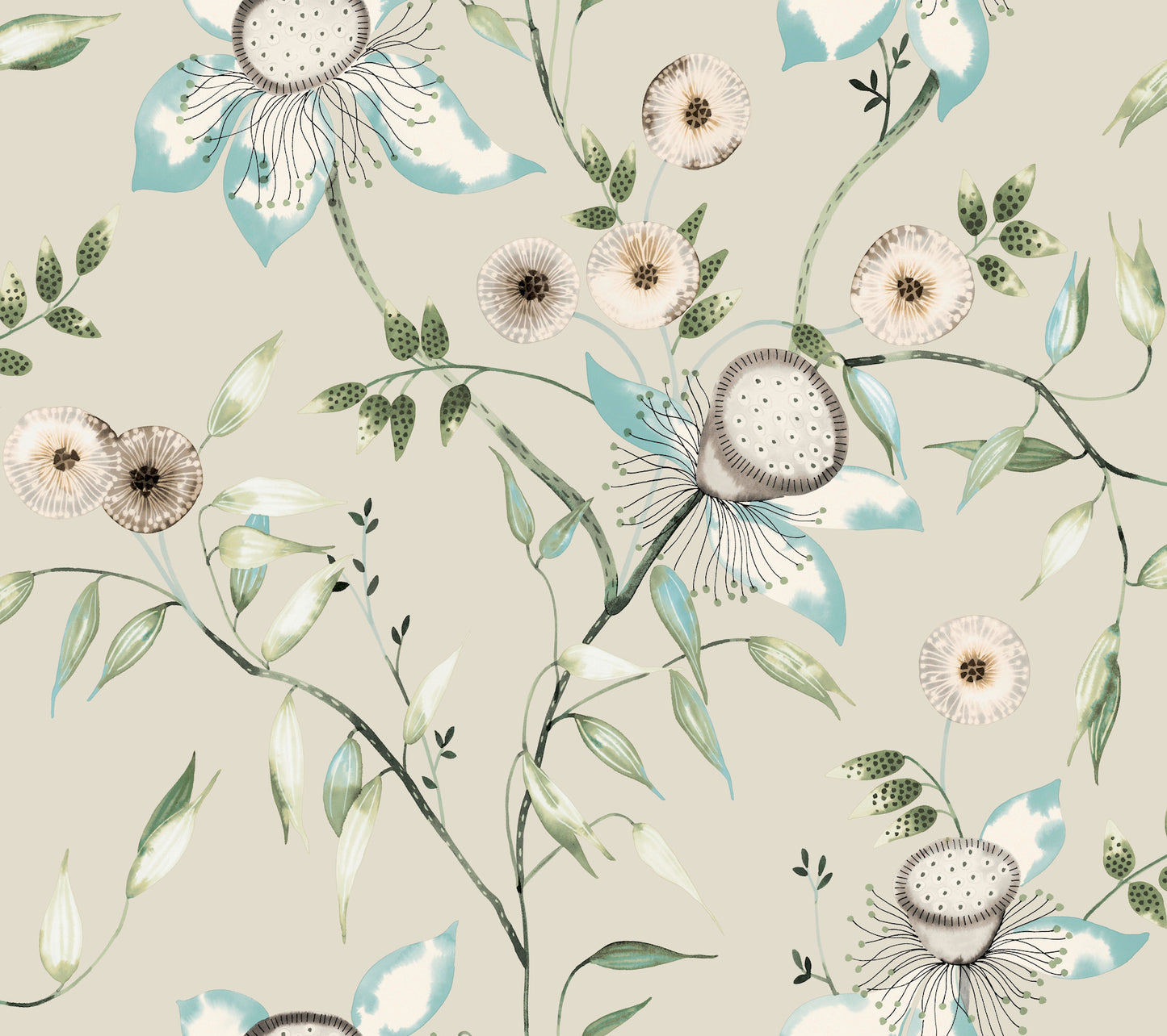 York Wallcoverings Blooms Dream Blossom Taupe and Aqua Wallpaper  Florals and Flowers Beiges  Wallpaper - BL1794