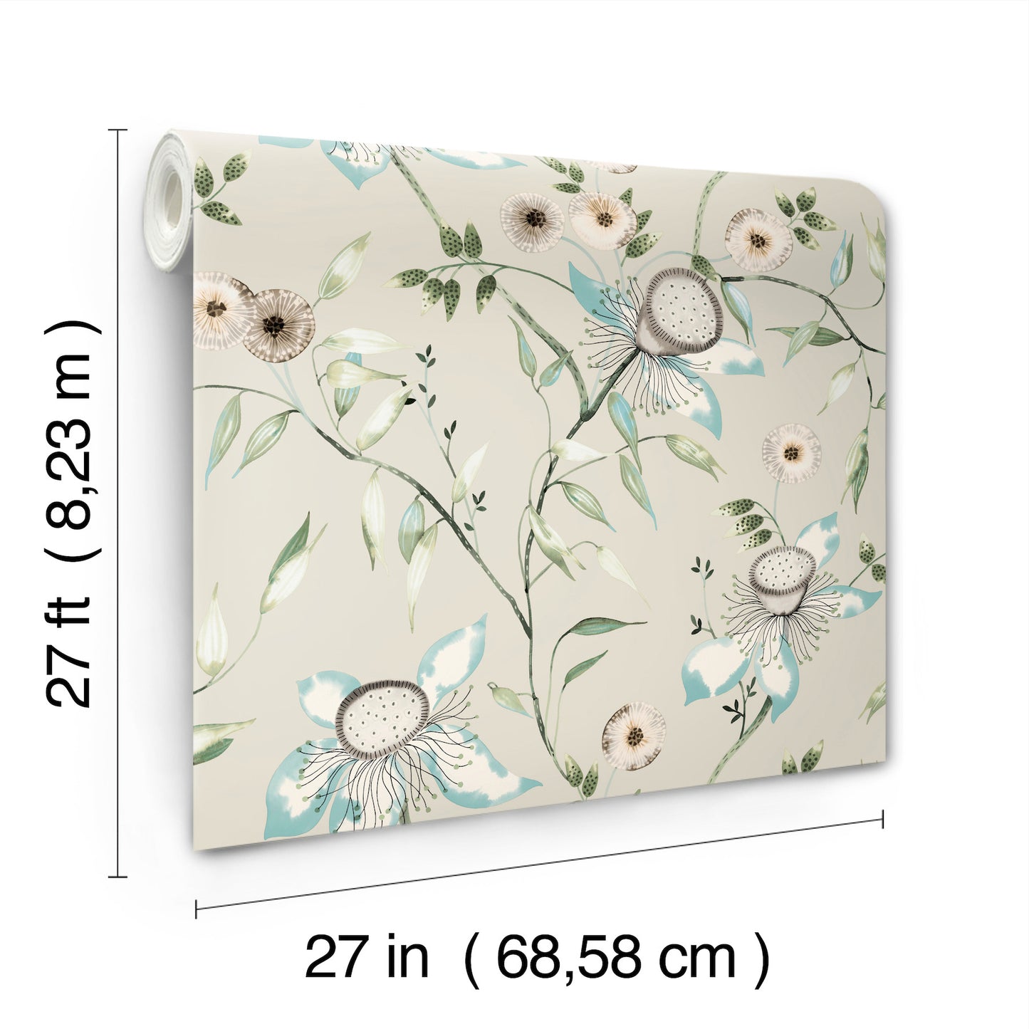 York Wallcoverings Blooms Dream Blossom Taupe and Aqua Wallpaper  Florals and Flowers Beiges  Wallpaper - BL1794