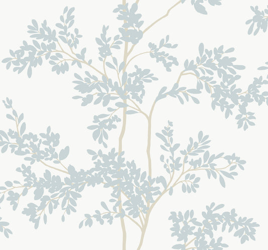 York Wallcoverings Blooms Lunaria Silhouette White and Cloud Blue Wallpaper  Botanical Whites and Off-Whites  Wallpaper - BL1802