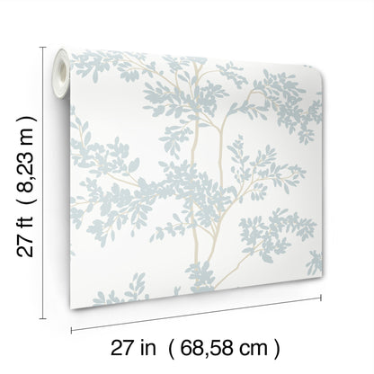 York Wallcoverings Blooms Lunaria Silhouette White and Cloud Blue Wallpaper  Botanical Whites and Off-Whites  Wallpaper - BL1802