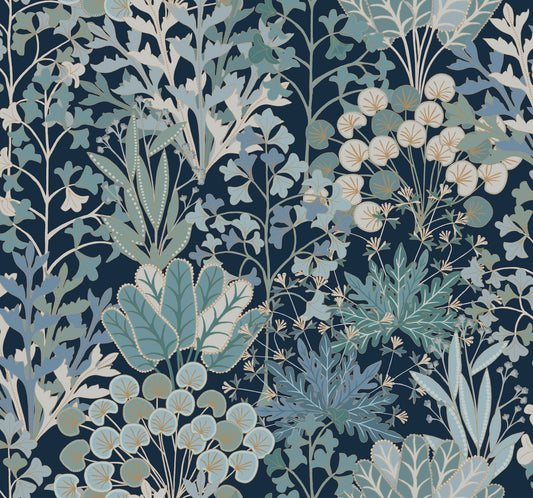 York Wallcoverings Blooms Forest Floor Navy Wallpaper  Botanical Blues  Wallpaper - BL1812