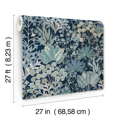 York Wallcoverings Blooms Forest Floor Navy Wallpaper  Botanical Blues  Wallpaper - BL1812