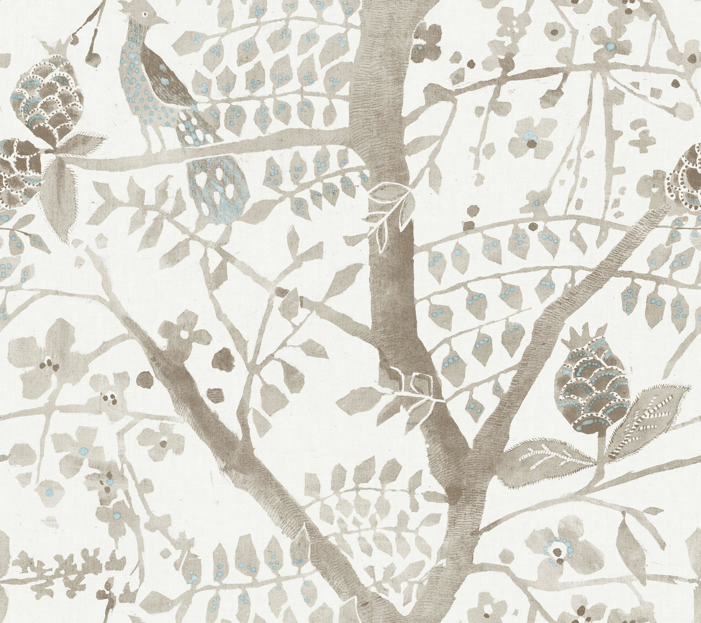 York Wallcoverings Antonina Vella Boho Luxe Peacock Block Print Off White Wallpaper  Bohemian Whites and Off-Whites  Wallpaper - BO6635