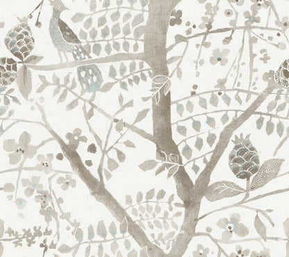 York Wallcoverings Antonina Vella Boho Luxe Peacock Block Print Off White Wallpaper  Bohemian Whites and Off-Whites  Wallpaper - BO6635