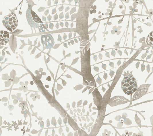 York Wallcoverings Antonina Vella Boho Luxe Peacock Block Print Off White Wallpaper  Bohemian Whites and Off-Whites  Wallpaper - BO6635