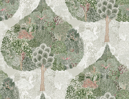 York Wallcoverings Antonina Vella Boho Luxe Mystic Forest Green and Coral Wallpaper  Bohemian Greens  Wallpaper - BO6702