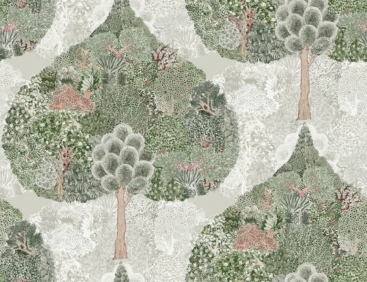 York Wallcoverings Antonina Vella Boho Luxe Mystic Forest Green and Coral Wallpaper  Bohemian Greens  Wallpaper - BO6702