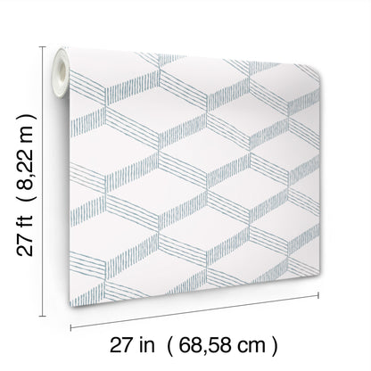 York Wallcoverings Antonina Vella Boho Luxe Palisades Paperweave Smokey Blue Wallpaper Modern Geometrics Whites and Off-Whites  Wallpaper - BO6723