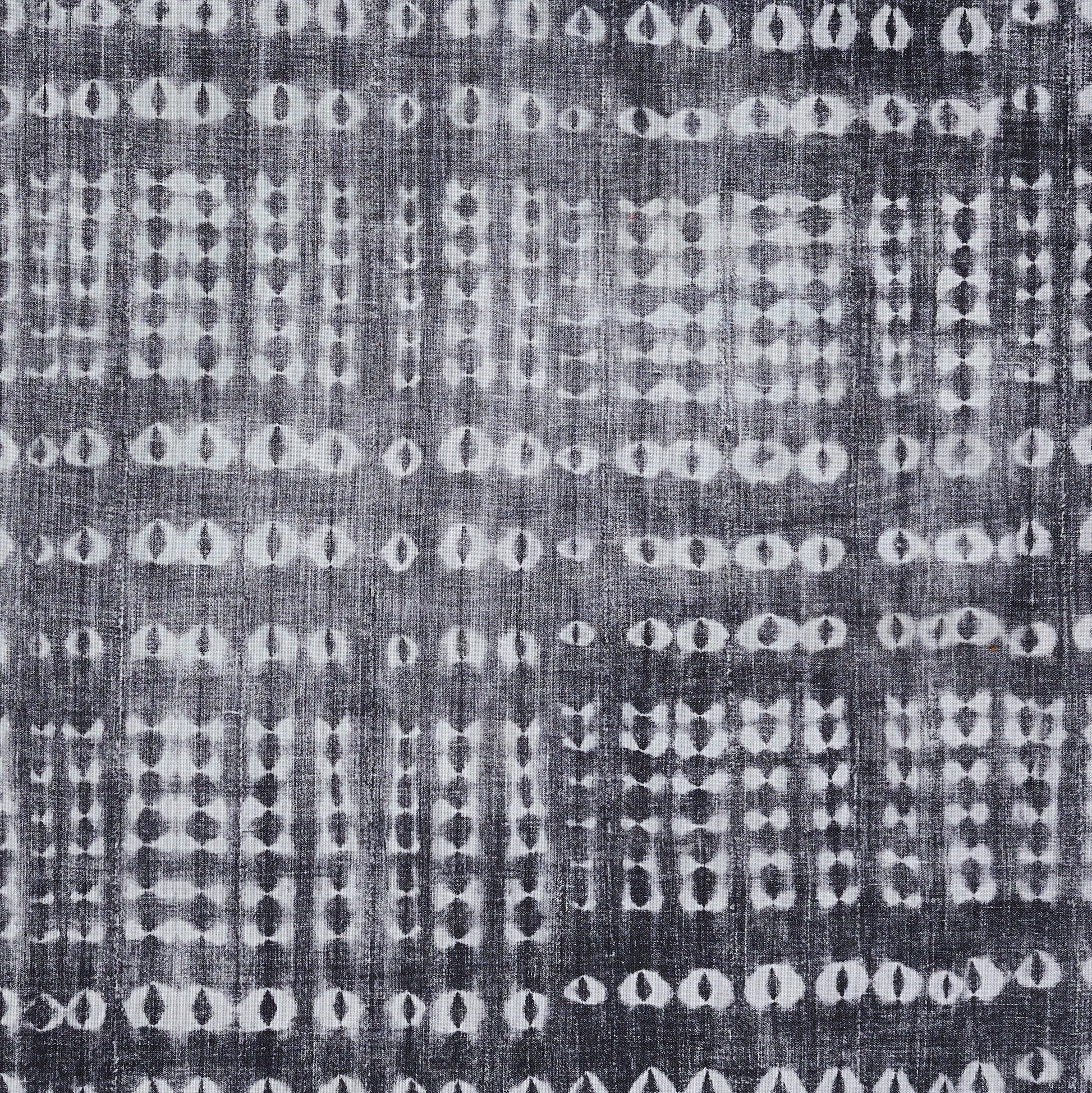 Indigo rug with a white dotted grid pattern; cotton/linen texture, boho ikat-inspired, suitable for floor decor.