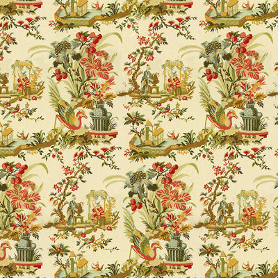 BRUNSCHWIG & FILS PRINT CHINOISERIE BEIGE,BLUE,ORANGE   - BR-71163.A.0