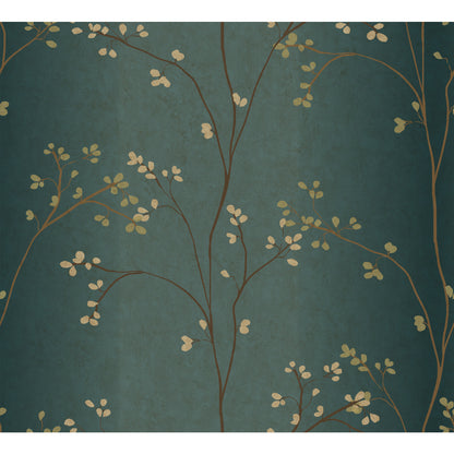 York Wallcoverings Earthy Tones Vertical Blossoms Teal Metallic Wallpaper   Teal Metallic   - BR6224