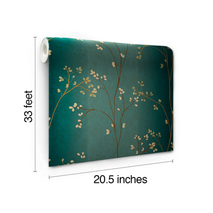 York Wallcoverings Earthy Tones Vertical Blossoms Teal Metallic Wallpaper   Teal Metallic   - BR6224