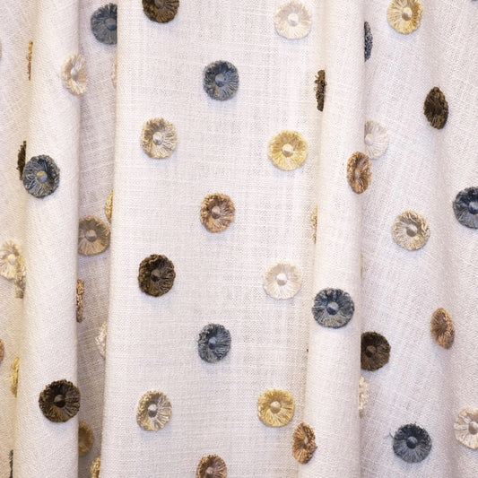 JF Fabrics BUTTONS 92 Fabric Dot, Traditional, Transitional White, Taupe  Embroidery - 9012892 J9161