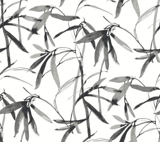 York Wallcoverings Black and White, III Bamboo Ink Black and White Wallpaper  Botanical Whites and Off-Whites  Wallpaper - BW3843