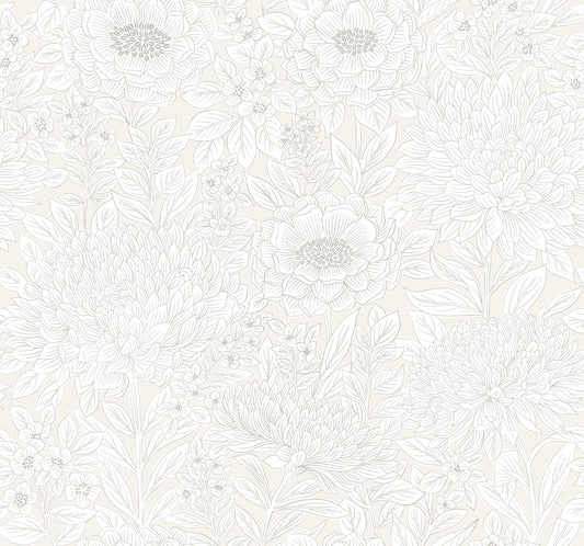 York Wallcoverings Shimmering Finishes Wood Block Blooms Cream Wallpaper  Florals and Flowers Yellows  Wallpaper - BW3921
