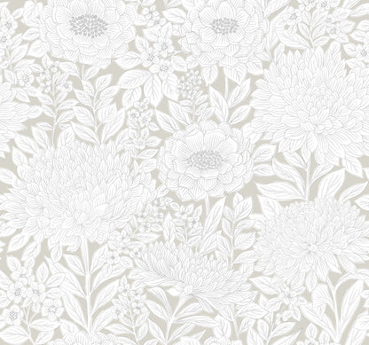 York Wallcoverings Beige & Neutrals Wood Block Blooms Taupe & Silver Wallpaper Florals & Flowers Florals & Flowers Taupe & Silver   - BW3922