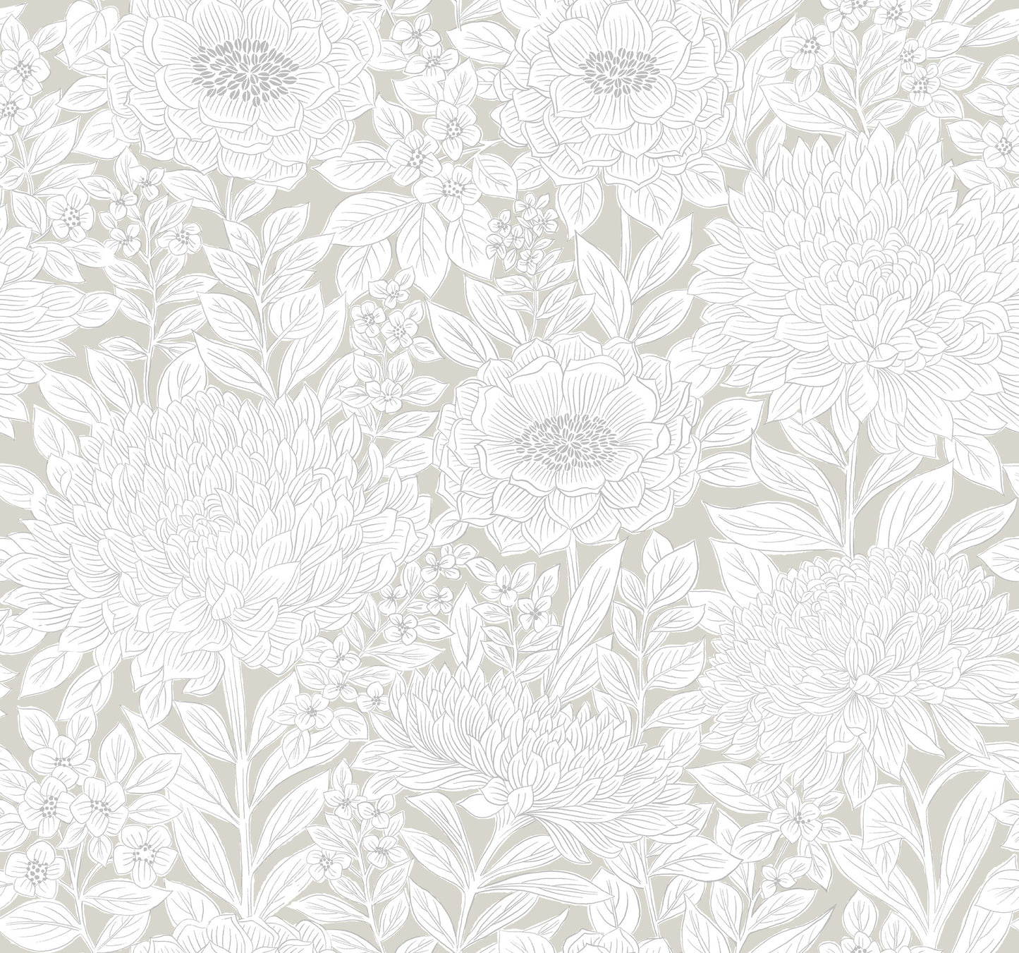 York Wallcoverings Black and White Resource Library Wood Block Blooms Taupe and Silver Wallpaper  Florals and Flowers Neutrals  Wallpaper - BW3922