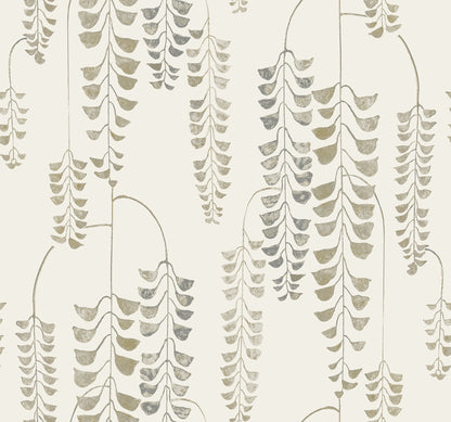 York Wallcoverings Black and White Resource Library Deco Wisteria Cream and Gold Wallpaper  Botanical Yellows  Wallpaper - BW3941