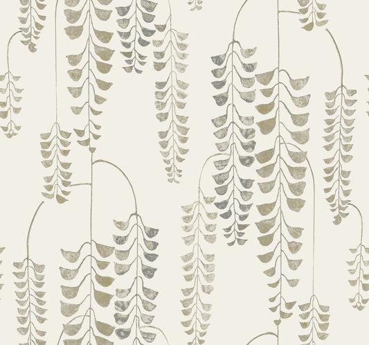 York Wallcoverings Black and White Resource Library Deco Wisteria Cream and Gold Wallpaper  Botanical Yellows  Wallpaper - BW3941