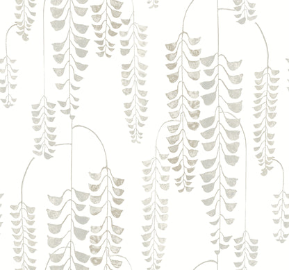 York Wallcoverings Black and White Resource Library Deco Wisteria White and Cream Wallpaper  Botanical Whites and Off-Whites  Wallpaper - BW3942