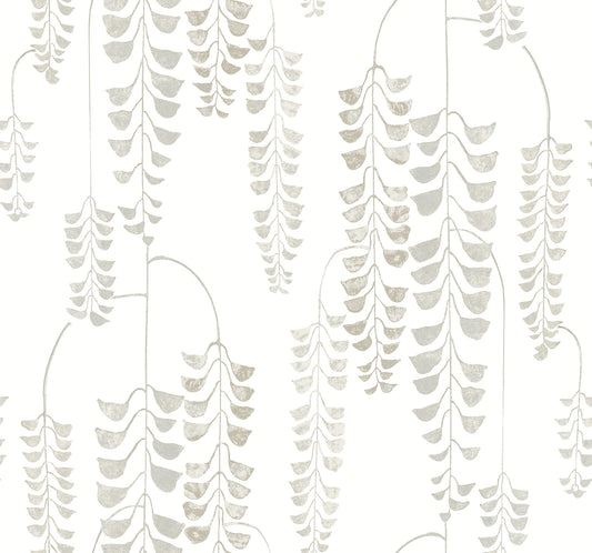 York Wallcoverings Black and White Resource Library Deco Wisteria White and Cream Wallpaper  Botanical Whites and Off-Whites  Wallpaper - BW3942