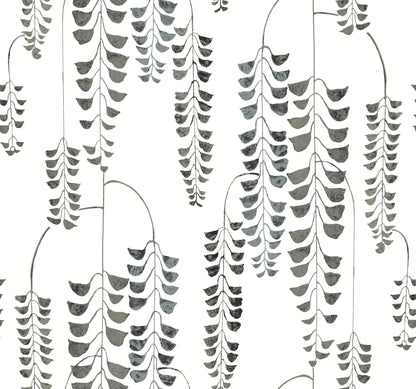 York Wallcoverings Black & White Resource Library Deco Wisteria Black Metallic Wallpaper Botanical Botanical Black Metallic   - BW3943