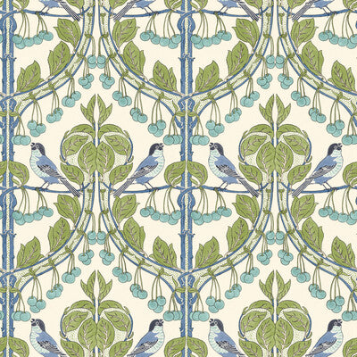 G P & J Baker Birds & Cherries - Green/Blue (BW45100-2) Wallpaper