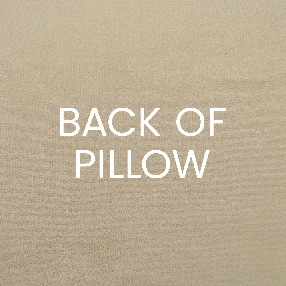 Walnut Traditional Akis Pillow, 24" x 24", textured fabric with bold white BACK OF PILLOW lettering.