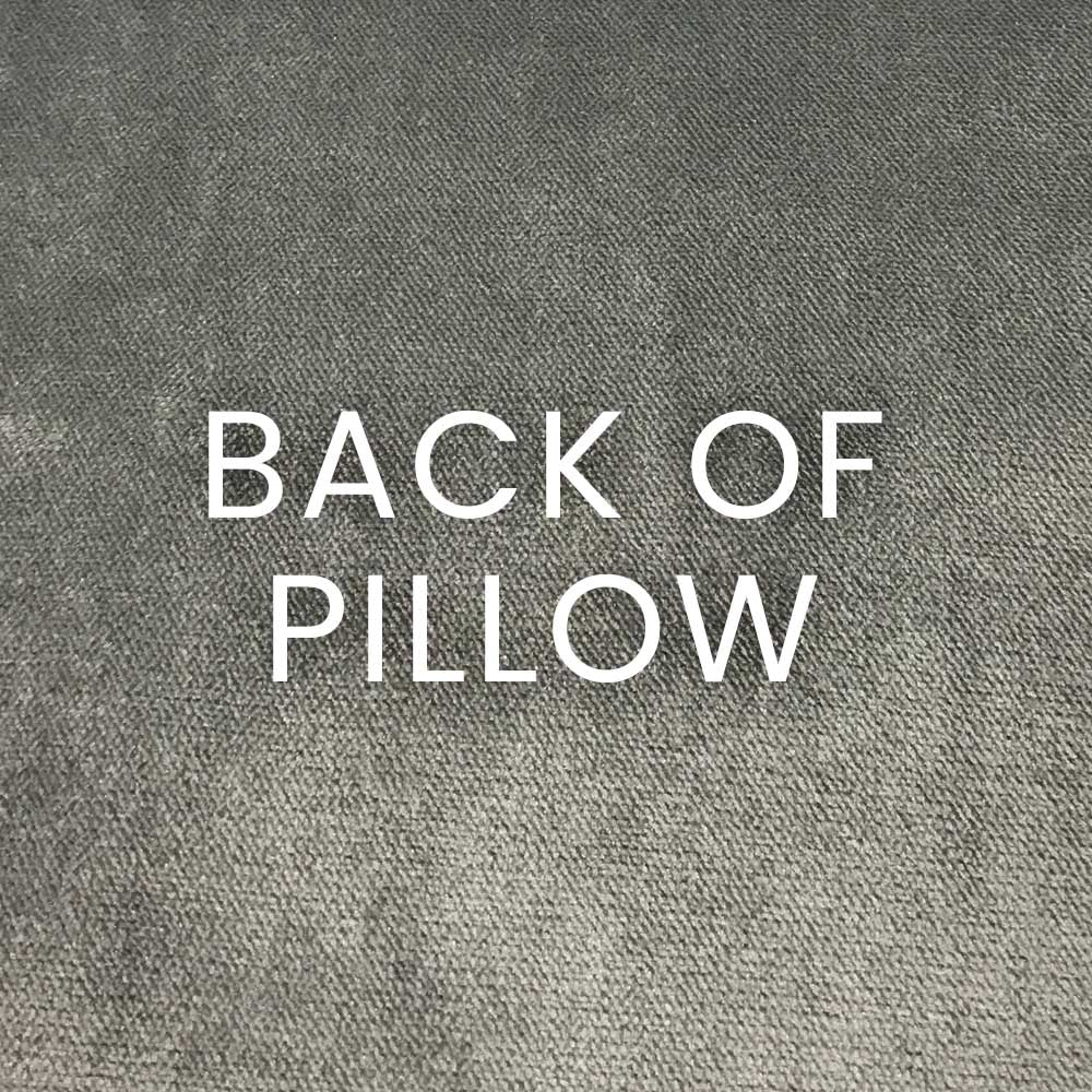 Gray textured woven pillow back fabric with 'BACK OF PILLOW' text.