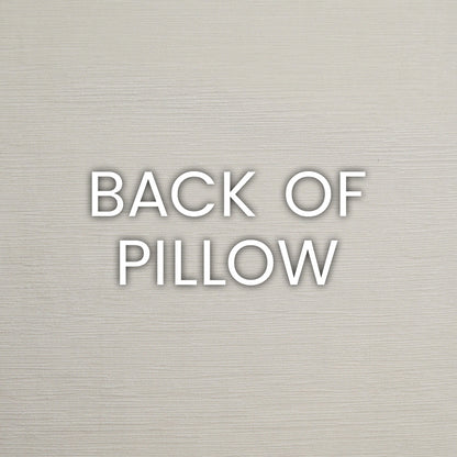 Beige textured fabric background with bold white BACK OF PILLOW lettering; neutral, minimalist style.
